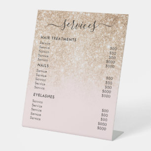 Preisliste für Glitzer in Rosa Salon Services Sockelschild