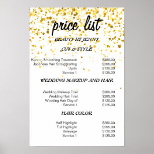 Preisliste für Gold Confetti Hair & Beauty Poster