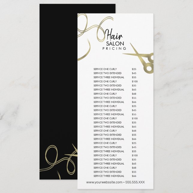 Preisliste für Haarsalon Flyer Gold Black Menu Einladung (Vorne/Hinten)