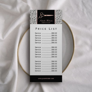 Preisliste für Haarstylle Rose Gold-Schere Leopard Werbekarte