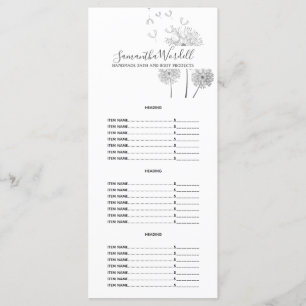 Preisliste für handgefertigte Badekarosserieproduk Menükarte