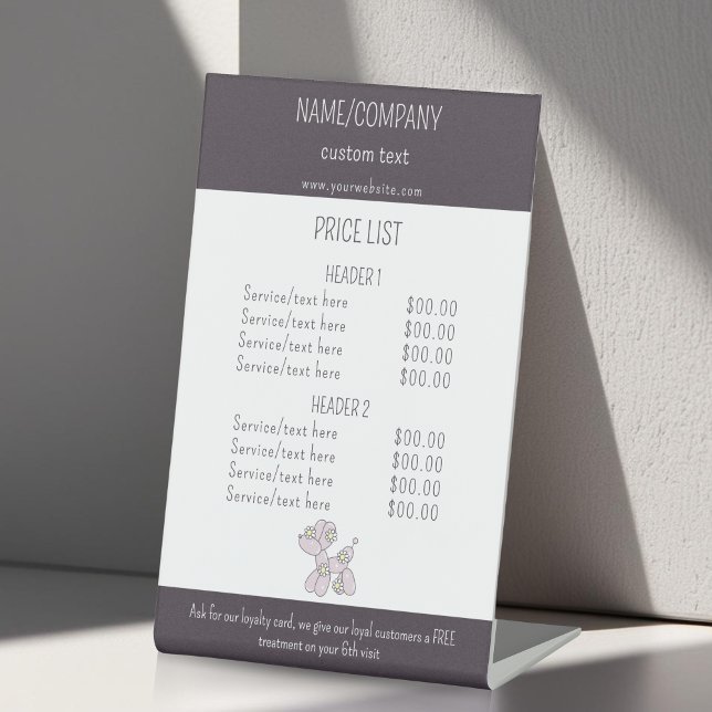 Preisliste für Haustiere/Ballon Sockelschild (Von Creator hochgeladen)