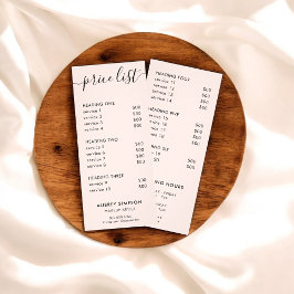 Preisliste für Kalligrafie - Rosa Rackkarte Werbekarte