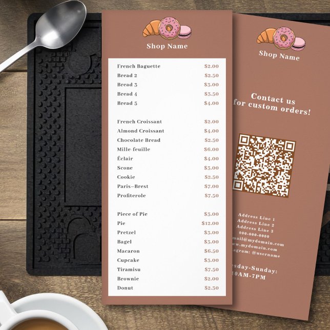 Preisliste für Koch Werbekarte (Pastry Chef Price List Rack Card)