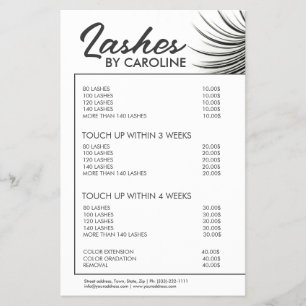 Preisliste für Locken-Wimpernverlängerungen mit we Flyer