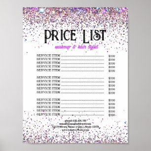 Preisliste für Luxus-Glitzer Makeup & Hair Stylist Poster