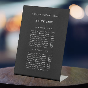 Preisliste für Minimalistische schwarze Unternehme Sockelschild