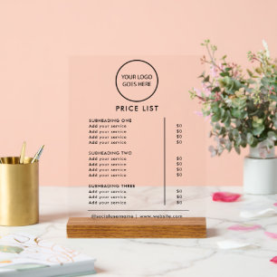 Preisliste für Minimalistische Unternehmen Acrylschild