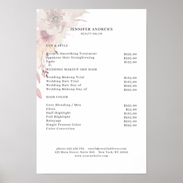 Preisliste für moderne Boho-Blume Poster (Vorne)