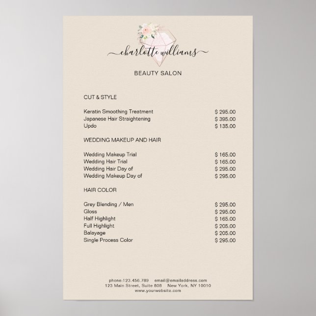 Preisliste für moderne Diamanten-Blume Poster (Vorne)