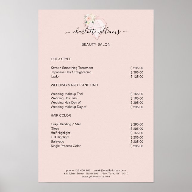 Preisliste für moderne Diamanten-Blume Poster (Vorne)