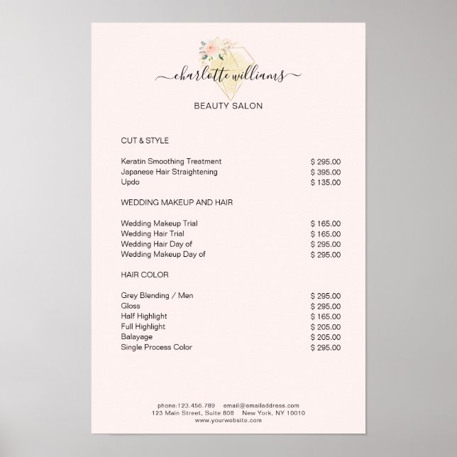 Preisliste für moderne Diamanten-Blume Poster (Vorne)