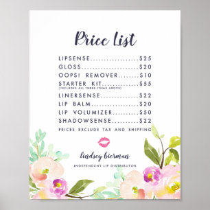 Preisliste für moderne florale Lippenprodukte für  Poster