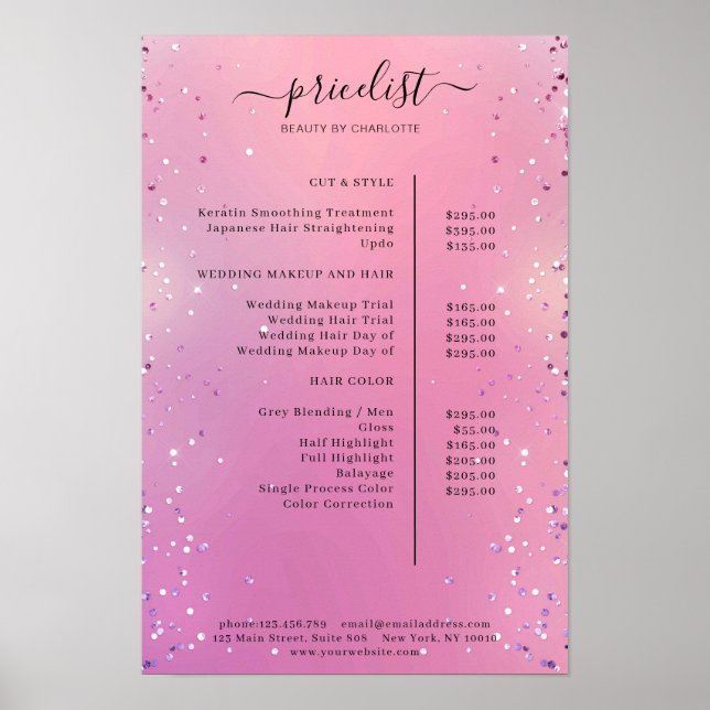 Preisliste für moderne Glitzer Poster (Vorne)