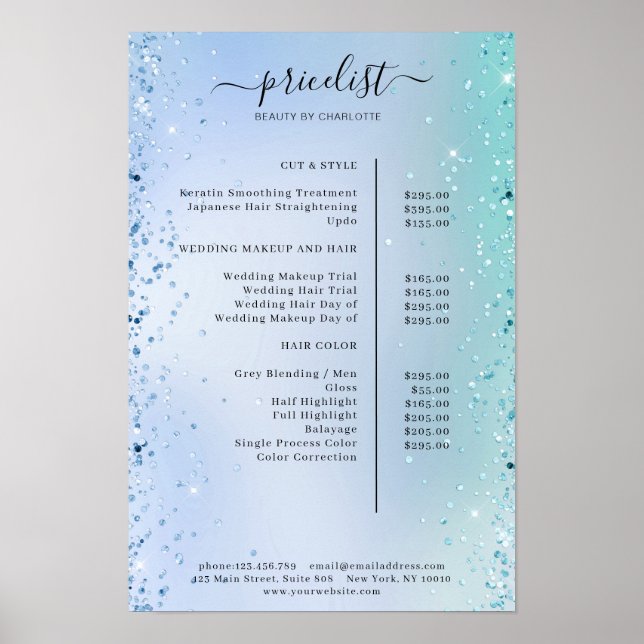 Preisliste für moderne Glitzer Poster (Vorne)