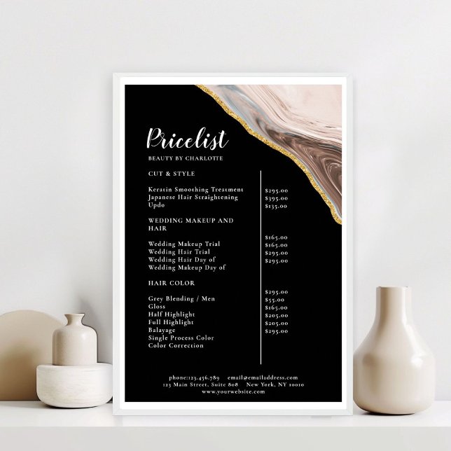 Preisliste für moderne Marmorgoldsalons Poster (Modern Marble Gold Salon Price List Poster)