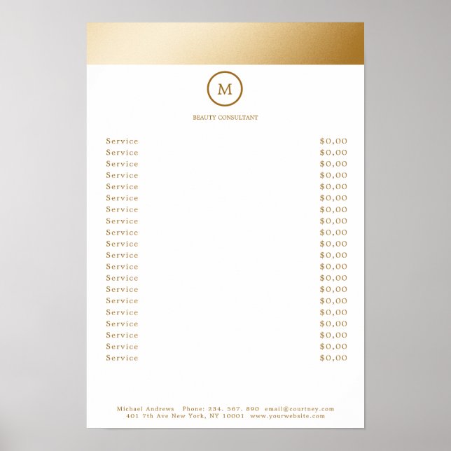 Preisliste für Monogramm aus weißen Streifen Poster (Vorne)