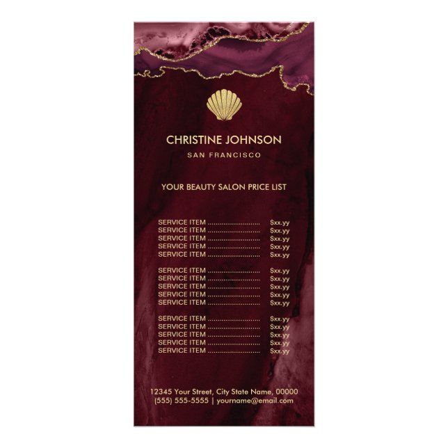 Preisliste für Muschellogos für Bordeaux Werbekarte (Vorne)