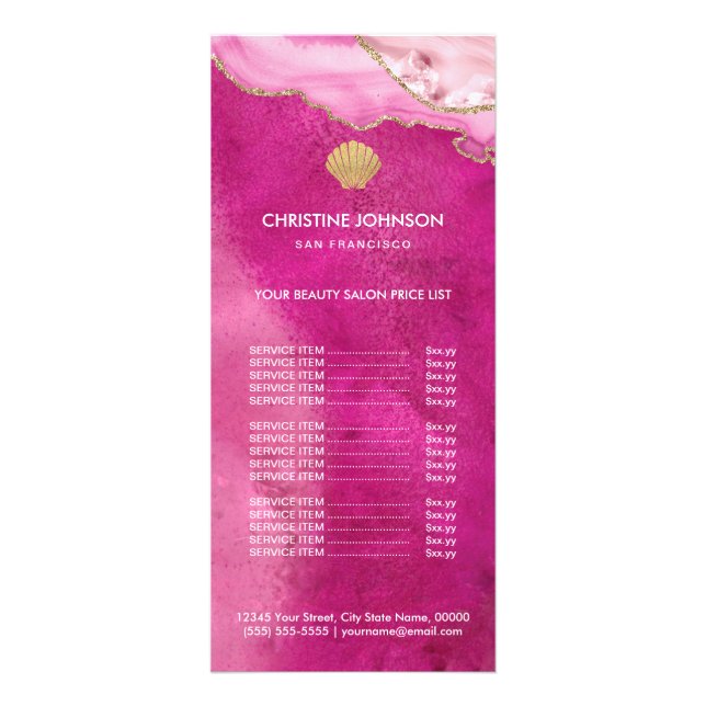 Preisliste für Muschellogos in Rosa Werbekarte (Vorne)