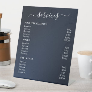 Preisliste für Navy Blue Minimalistisch Salon Serv Sockelschild