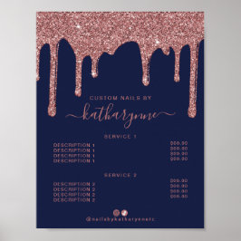Preisliste für Navy Blue Rose Gold Drilling Glitze Poster