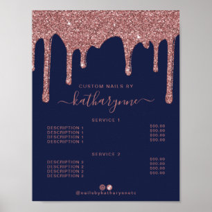 Preisliste für Navy Blue Rose Gold Drilling Glitze Poster