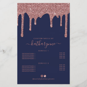 Preisliste für Navy Blue Rose Gold Glitzer Tropfen Flyer