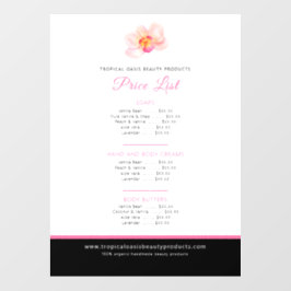 Preisliste für Orchideen Fensteraufkleber