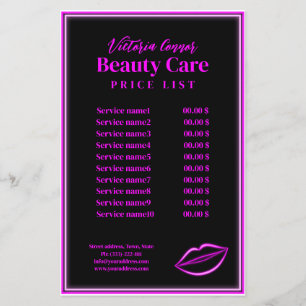Preisliste für rosa Neonlicht-Lippen Schwarzes Flu Flyer