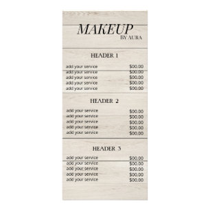 Preisliste für rustikales Holz-Makeup-Künstler Werbekarte