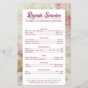 Preisliste für Schmuckreparaturen Rosa Blume Flyer
