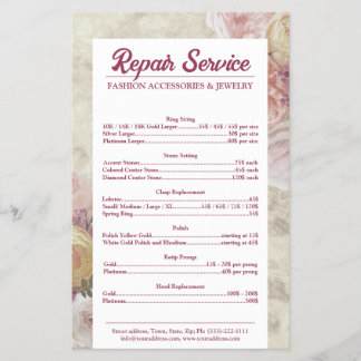 Preisliste für Schmuckreparaturen Rosa Blume Flyer
