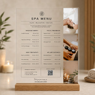 Preisliste für Spa-Massage-Therapeuten-Leistungen Acrylschild
