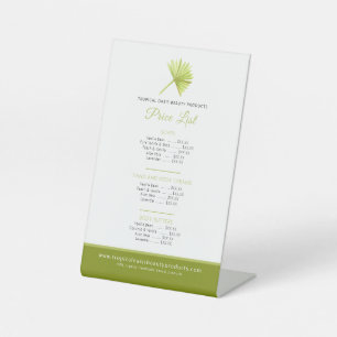 Preisliste für tropische Palmprodukte, grün Sockelschild