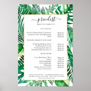 Preisliste für tropische Salons Poster