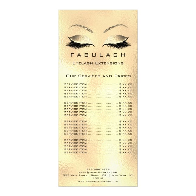 Preisliste Lashes Gold Makeuty VIP Werbekarte (Vorne)