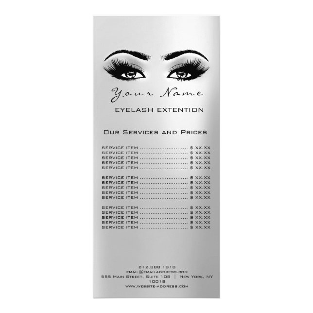 Preisliste Lashes Makeup Artist Gray Werbekarte (Vorne)