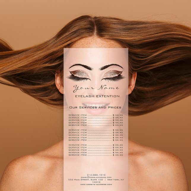 Preisliste Lashes Makeup Artist Pink Werbekarte (Price List Lashes Extension Makeup Artist Pink Rack Card)