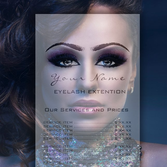 Preisliste Lashes Makeup artist Violet Werbekarte (Price List Lashes Extension Makeup Artist Violet Rack Card)