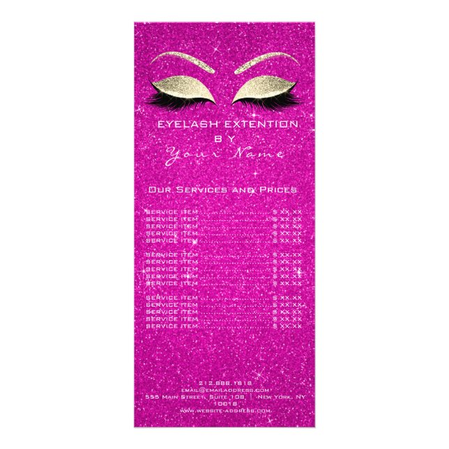 Preisliste Lashes Makeup Hot Pink Gold Werbekarte (Vorne)