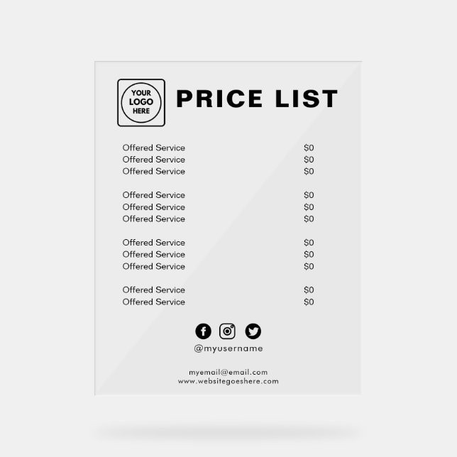 Preisliste Logo Acrylschild (Vorderseite)