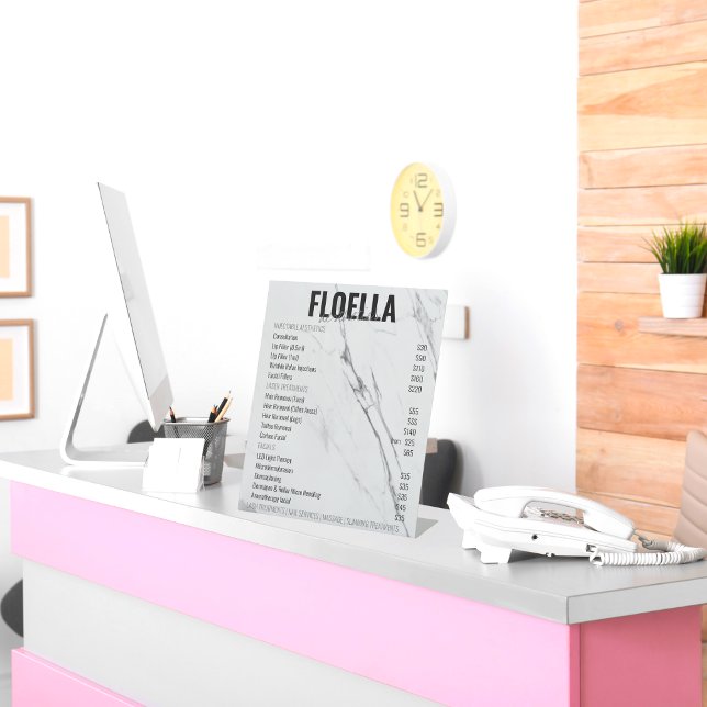 Preisliste moderner Marmorästhetika Salon Services Sockelschild (Von Creator hochgeladen)