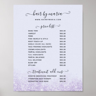 Preisliste Poster des Friseursalons Purple Glitter