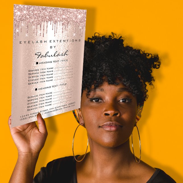 Preisliste Rose Gold Tropfen Eyelashes Friseur Postkarte (Price List Rose Gold Drips Eyelashes Hairdresser Postcard)