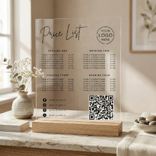 Preisliste Social Media Website QR Code Geschäft Acrylschild