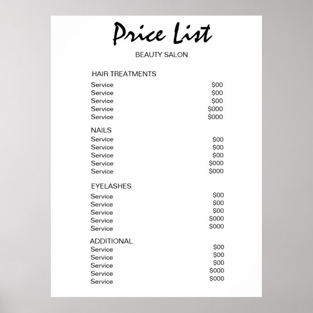 Preisliste Vintage Beauty Salon Poster (Vorne)