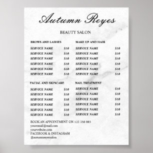 Preisliste Vintage-Schönheitssalon Poster
