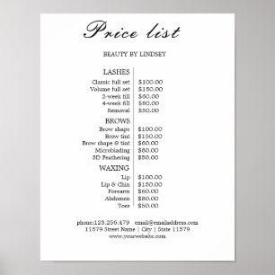 Preisliste Vintage-Schönheitssalon Poster