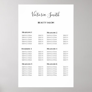 Preisliste Vintage-Schönheitssalon Poster