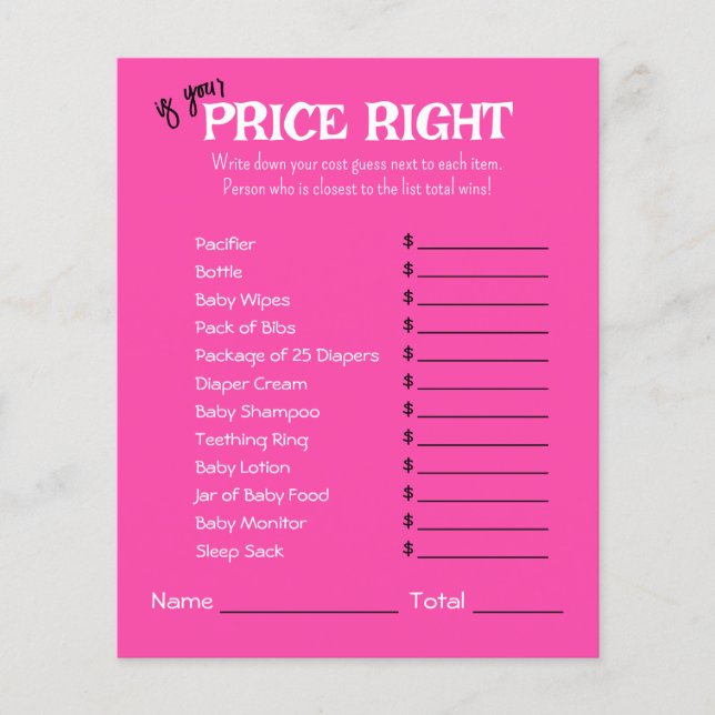 Preisrechtes Babyduschenblatt (Vorderseite)